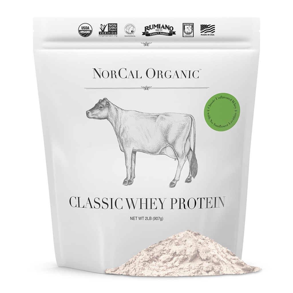 NorCal Organic - Classic Whey Protein - 100% Grass-Fed a Grass-finished - UNFLAVORED - Lecithin- Free - 2lb Bulk
