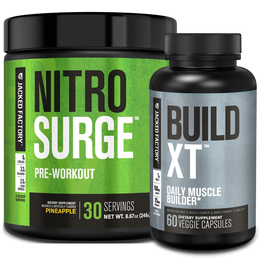 Jacked Factory Nitroflusion Pre- cvičení v ananas & Build XT Muscle Building Bundle pro muže a ženy