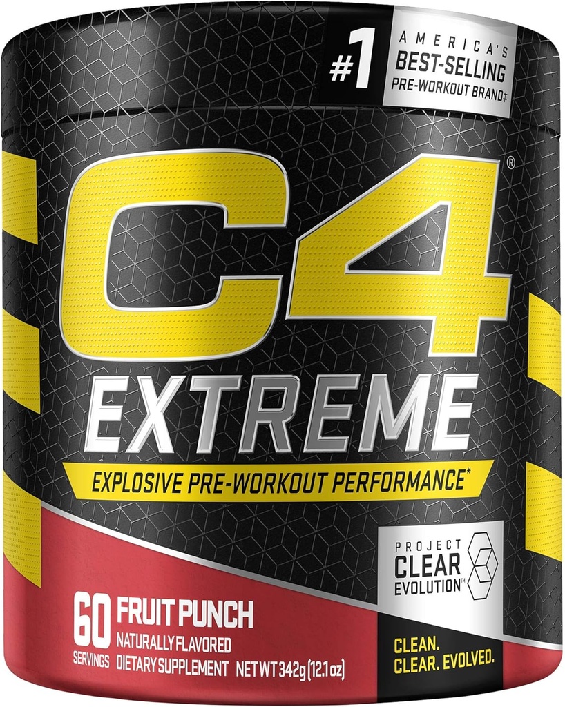 C4 Extrémní pre cvičení Práškový ovocný punč 124; Předcvičení doplněk energie pro muže a ženy 124; 200mg kofein + Beta Alanin + Creatine 124; 60 Služeb