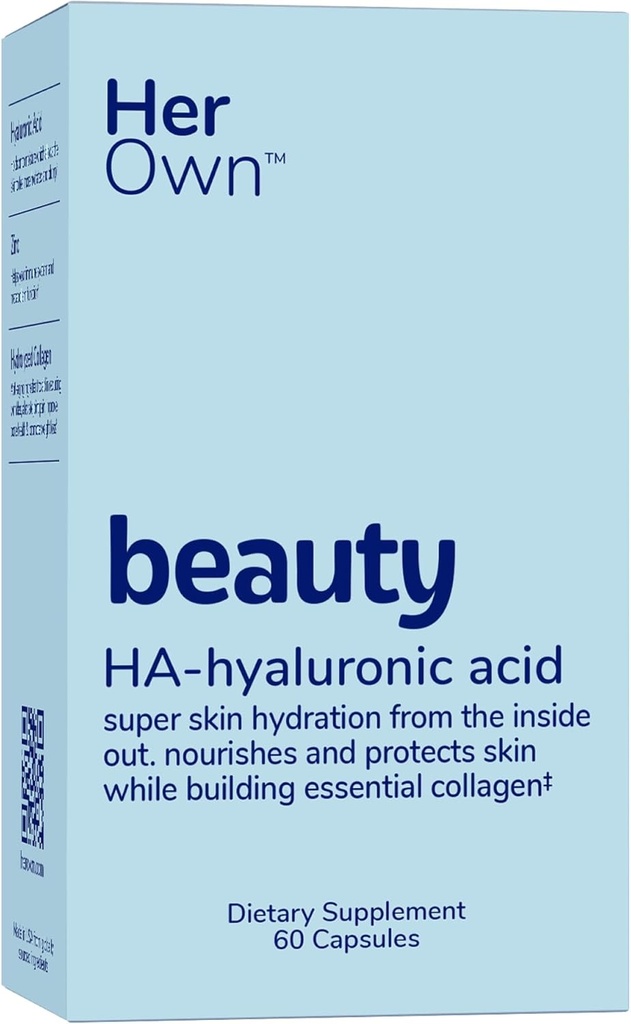 Její vlastní krása Hyaluronic kyselé kapsle, Hydratace kůže, Nurishes a chrání pleť, esenciální kolagen, Hyaluronic kyselina, podporuje krásnou pleť, se zinkem, hořčík, vitamin C, 60 Počet