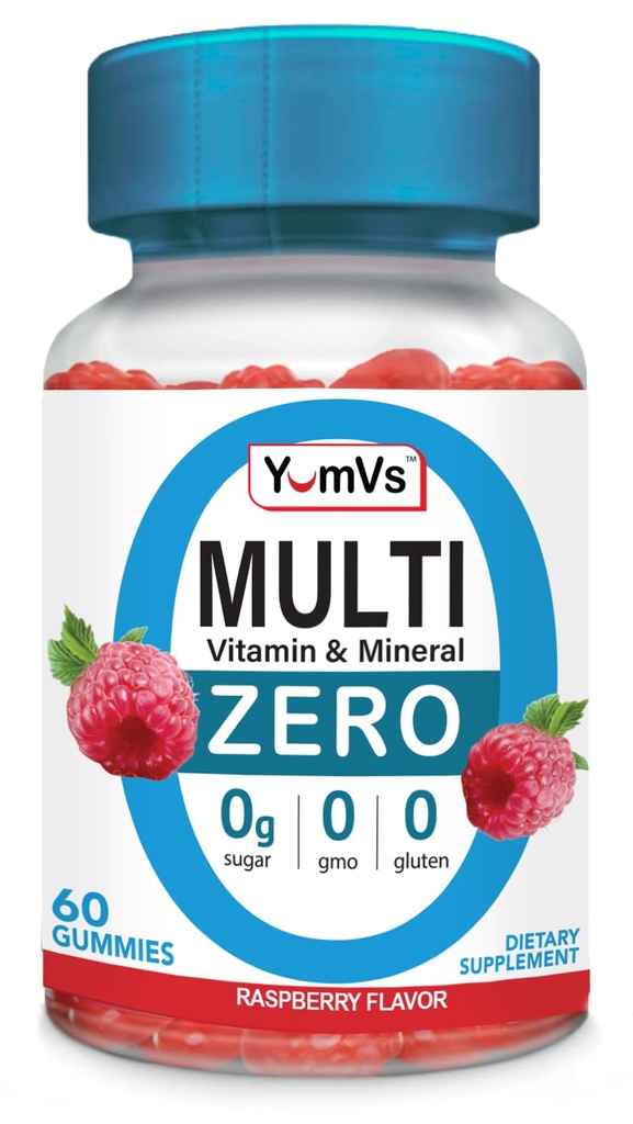 YUM-V Multivitamin Zero Gummies od YumVs 124; Sugar- Free Vitamíny Dodatek pro ženy a muže 124; Chrom, Thiamin, a hořčík 124; Přírodní Raspberry Flavor Chewables - 60 Počet