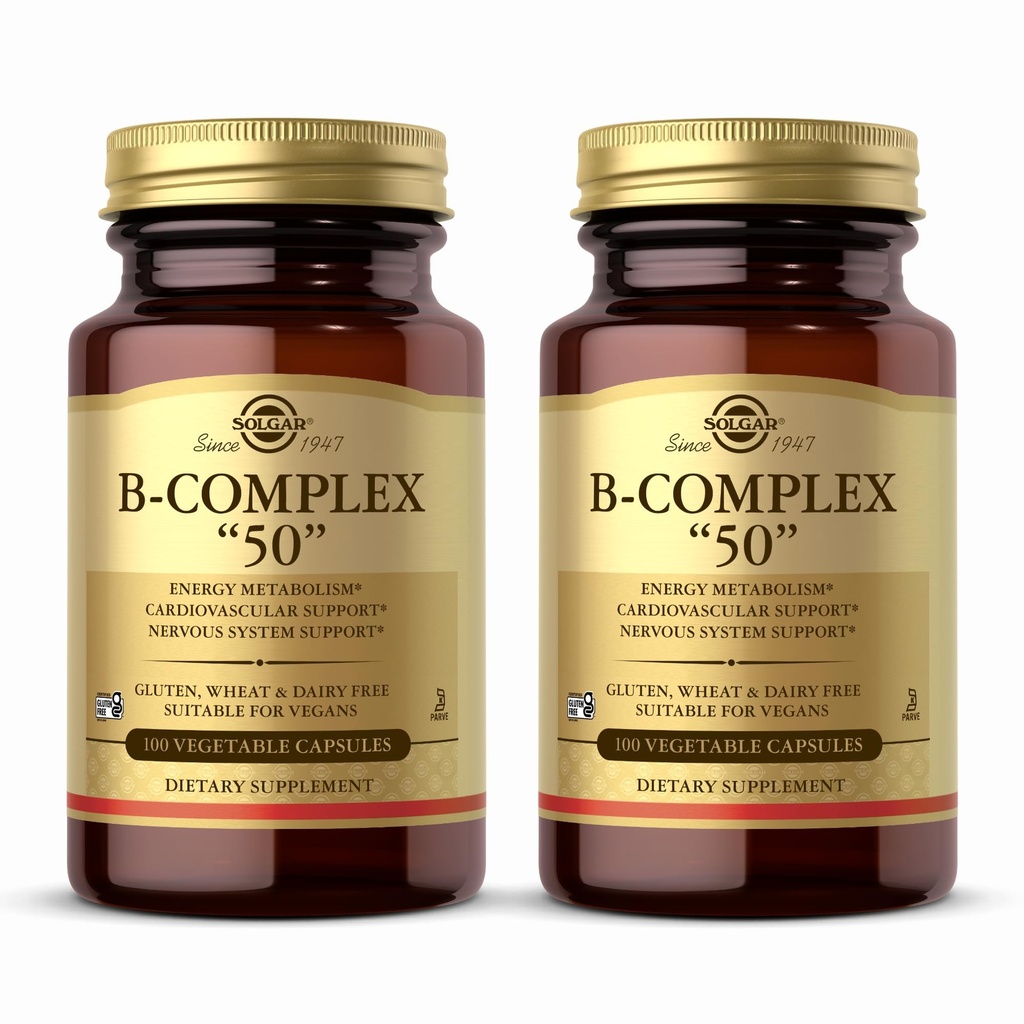 Solgar B-Complex "50" - 100 zeleninových kapslí, balení 2 - Energetický metabolismus a podpora nervového systému - Non- GMO, Vegan, Gluten zdarma - 200 Celkem Service