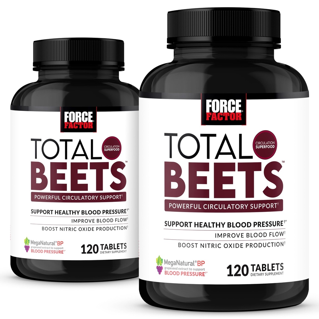 Force Factor Total Beets Nitric Oxide Supplement with Beet Root Powder, Nitráty, Grapeseed Extract for Circulation, Cardiovaskulární, Heart Health, 240 Tablety, 2 balení