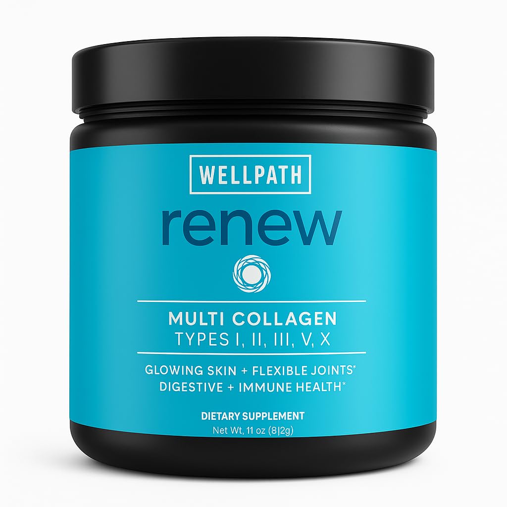 WellPath Renew Multi kolagen protein prášek pro ženy cca. 124; vlasy, nehty, kůže cca. 124; Hydrolyzované travnaté-Fed hovězí, mořské, & kuřecí zdroje Collagen Peptides cca. 124; Typy I, II, III, V, X cca. 124; 11 oz cca. 124; 40 Služeb
