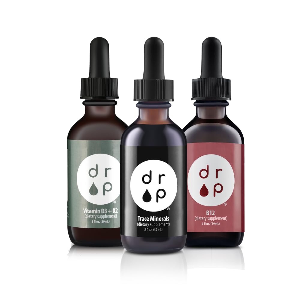 Drop doplňky Organické Stopy Minerály Elektrolyty Kapky, Vitamin D3 + K2 Kapky a Vitamin B12 Liquid Kapky Bundle