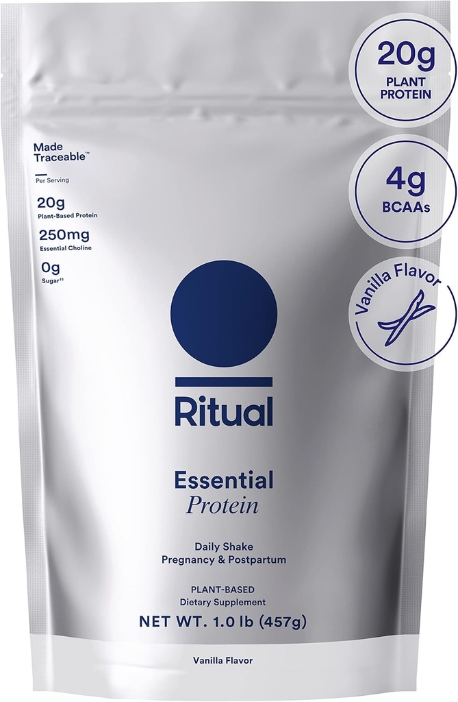 Rituál Prenatal Vegan Protein Powder: Cholin na podporu Prenatal, Postpartum, & Kojení, 20g Organic Pea Protein from Regenerative Farms in USA, Gluten Free, Plant Based, Cukr Free †, Vanilla, 1Lbs