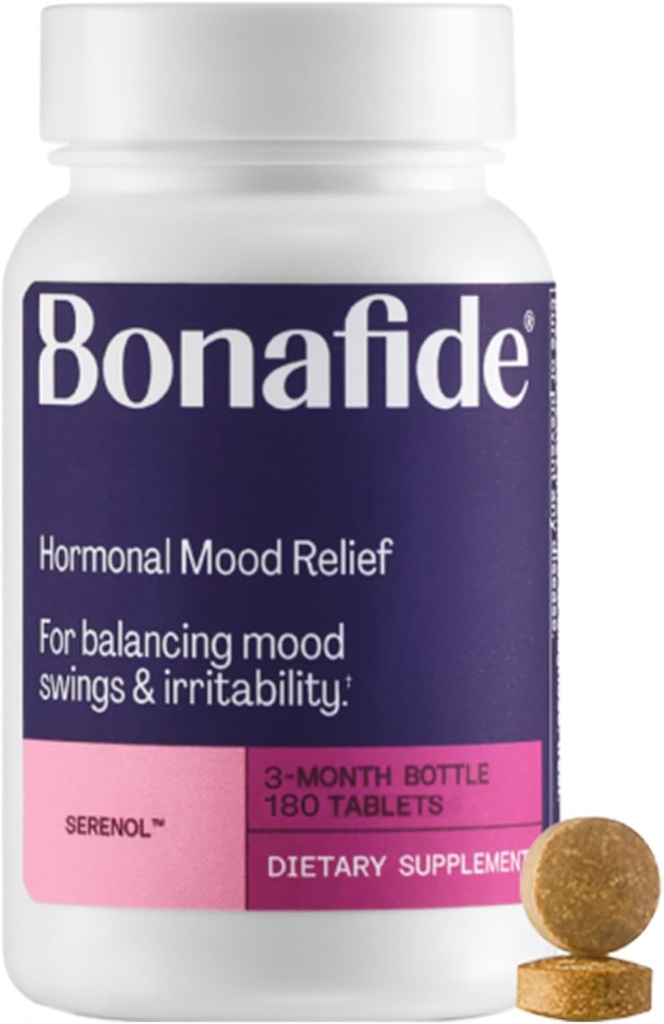 Serenol od Bonafida. Relief from Hormonal Mood Swings, Iritability, & PMS Bloating. - 3-Month Supply (180 Tablety)