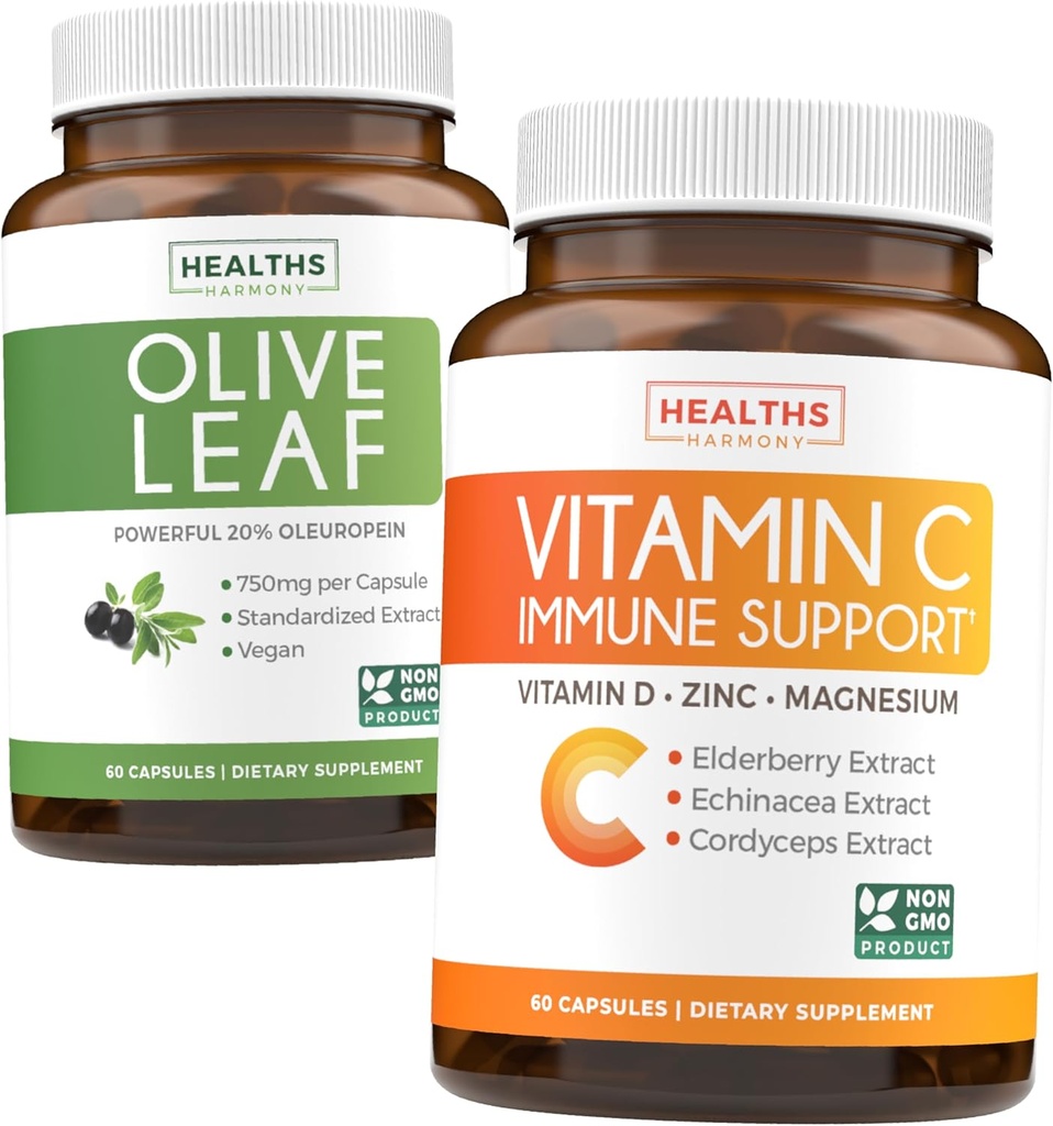 Uložit $4 (12% sleva) - Bylinné imunitní pouzdro - Olive Leaf Extract (Non- GMO) Super síla: 20% Oleuropein 750mg čepice a imunitní podpora - Vitamin C se zinkem, Vitamin D, Elderberry & Echinacea (Non- GMO)
