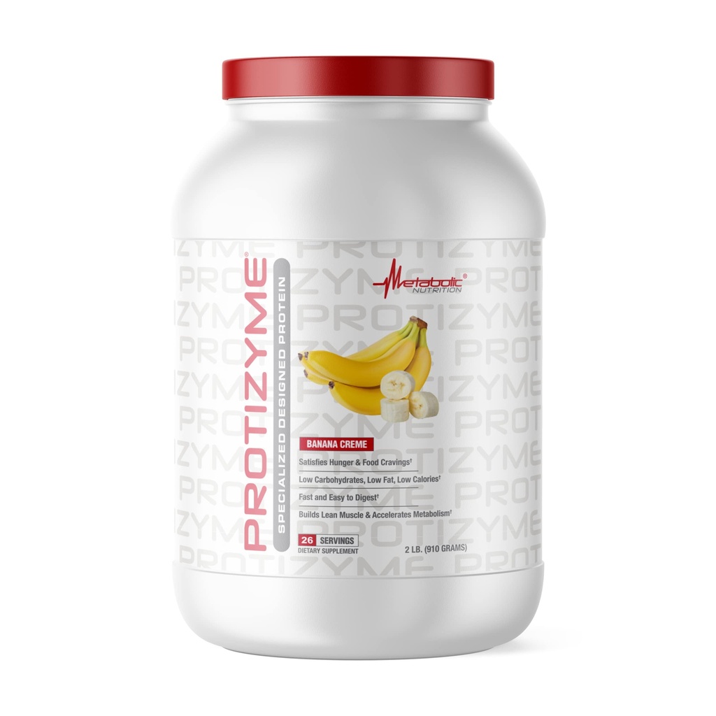 Metabolická výživa - Protizym - Syrovátkový proteinový prášek, vysoký protein, nízký obsah sacharidů, nízký obsah tuku s trávicími enzymy, 24 esenciálních vitaminů a minerálů, banánový krém, 2 libry