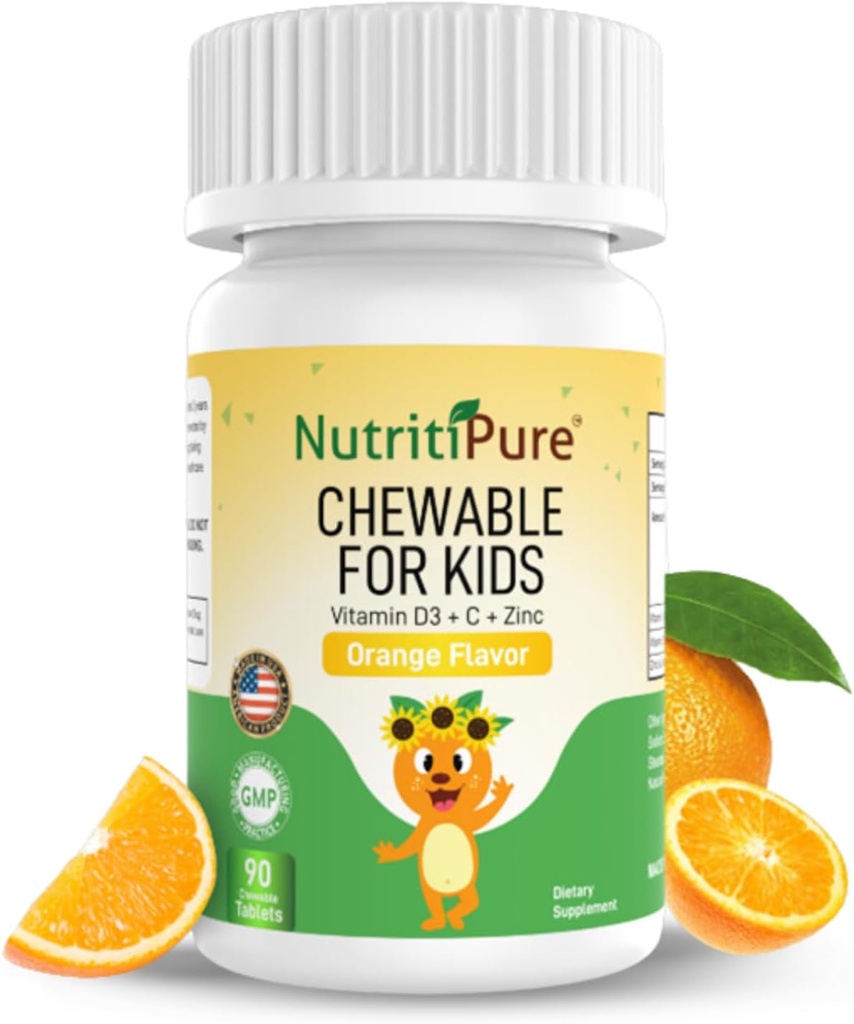Žvýkací vitamin D3 (cholekalciferol) 25 mcg (1000 IU) + zinek (citrát zinečnatý) 5 mg + vitamin C 30mg pro děti Orange Flavor 90 / lahvička (1)