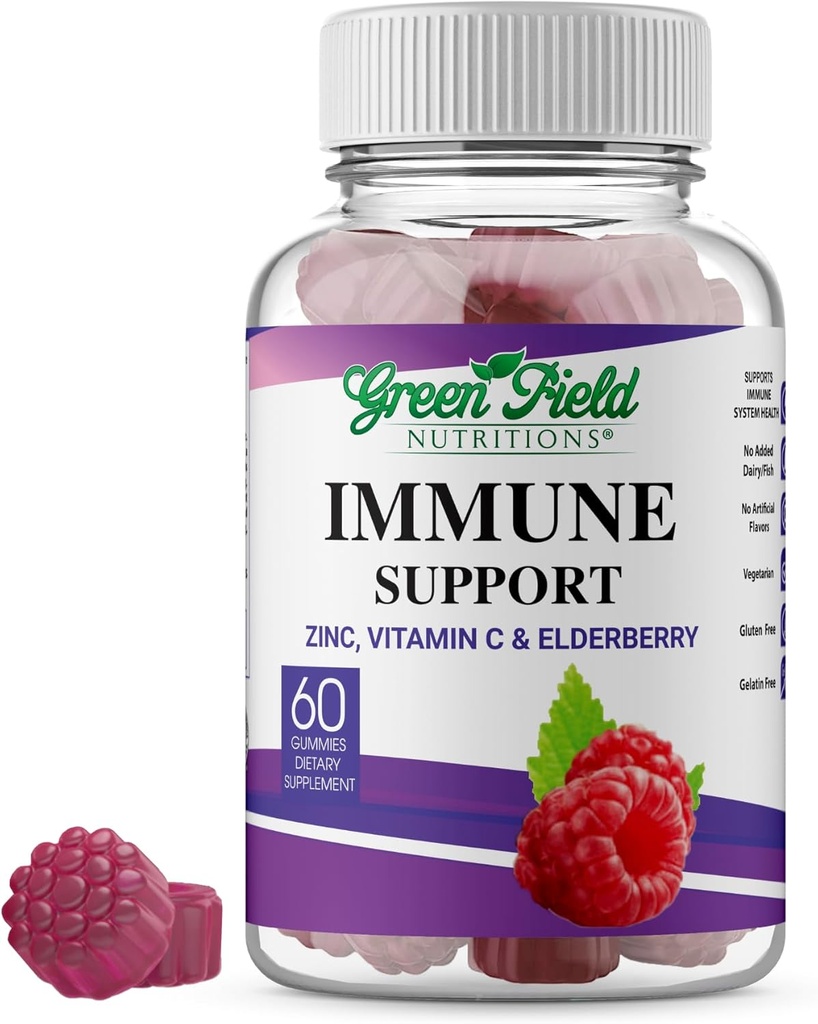 Greenfield Nutritions Halal Imunitate Support Elderberry Gummies pro dospělé - Podporuje Váš imunitní systém přirozeně s halový zinek a vitamín C Gummy - 60 Delicious Mixs Berry Gummies Hall Vitamíny