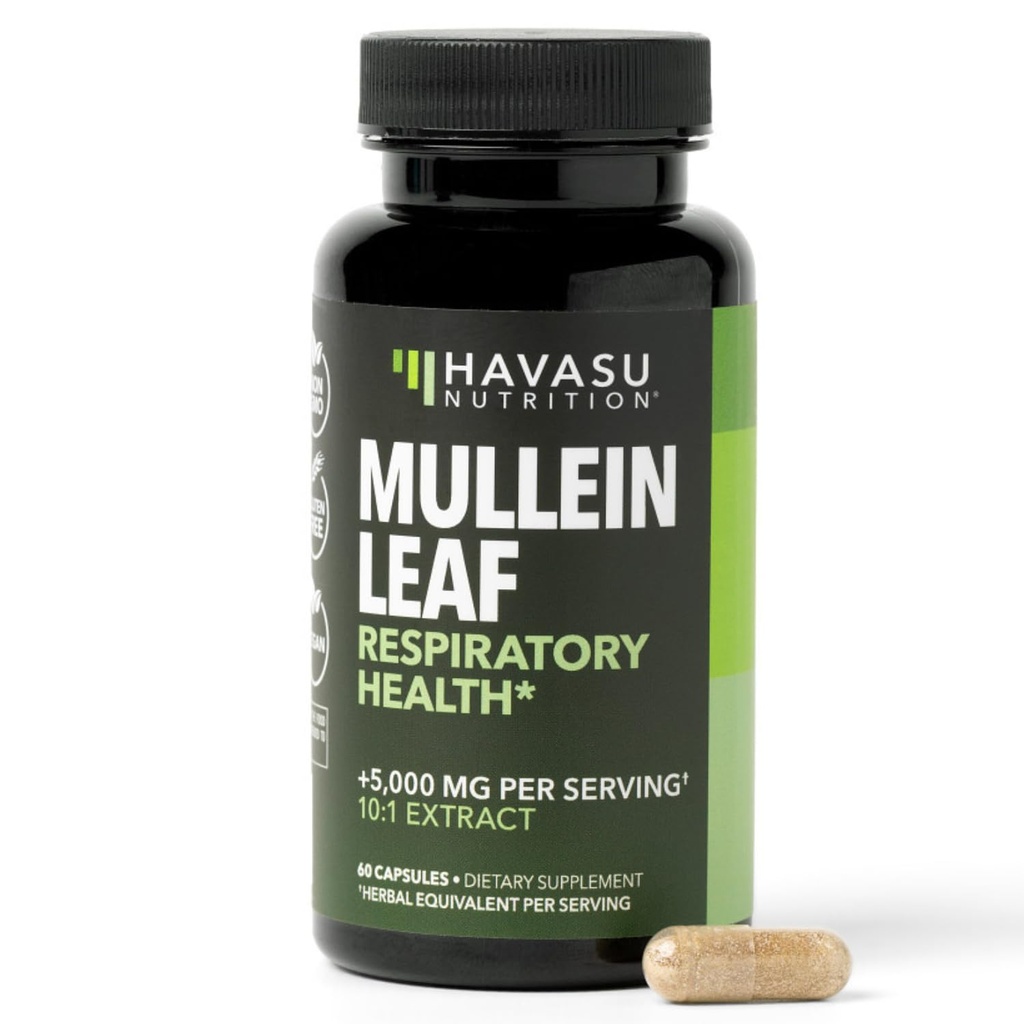 Mullein Leaf Kapsle pro respirační zdraví - 5000mg Extract 10: 1 pro podporu a imunitní funkci plic - 60 Hrabě - Vegan, Non- GMO Kapsle - Bylinný dodatek pro denní Wellness - 2 měsíce Dodávka
