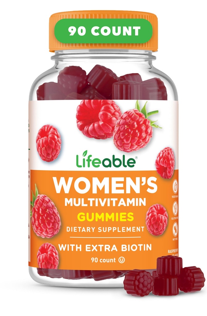 Živé Womens Multivitamin Gummy 124; s vitaminem A, C, D, E, Niacin, B6, Folát, B12, Biotin, Pantotenová kyselina, jód, zinek 124; Velký Ochutnávání Multivitamin pro ženy Gummies 124; 90 Gummies