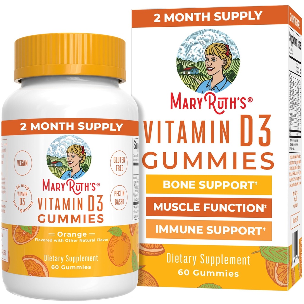 MaryRuth Organics Vitamin D3 Gummie 124; 2 Měsíční zásoba 124; Dospělí a děti Vitamin D Gummy 124; Doplněk pro imunitní podporu 124; VIT D3 1000IU pro zdraví kostí a svalové funkce 124; Vegan 124; Non- GMO 124; gluten zdarma 124; 60