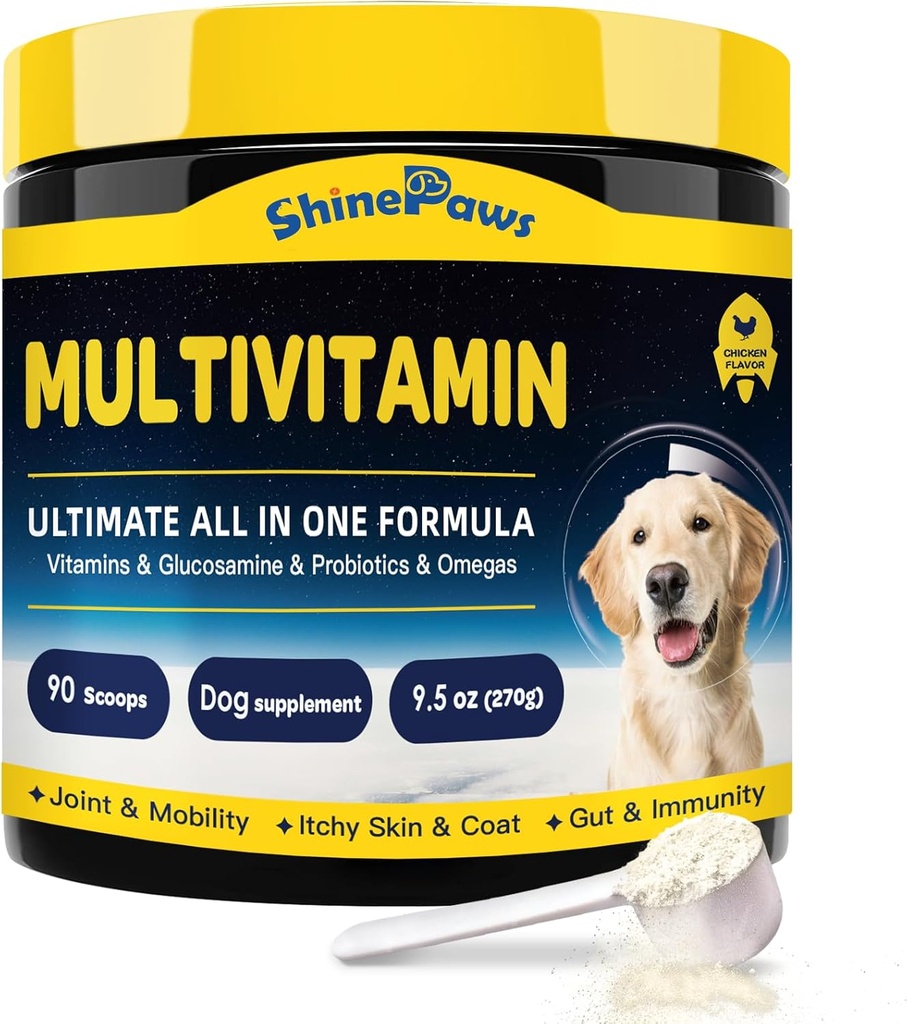 Pes Vitamíny, Pes Multivitamin Powder, s probiotika, Glucosamine, Omega 3, Podpora Gut, Joint & Mobility, Itch kůže & Coat, Minerály a antioxidant pro imunitní zdraví, Denní esenciální Dog doplňky