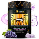 ALPHA LION Superhuman Pre Workout Powder, Beta Alanine, L- Taurin & Tri- Source Caffeine for Setrvalá energie & Focus, Nitric Oxide & Citrulline for Pump (21 Servings, Grapezilla)