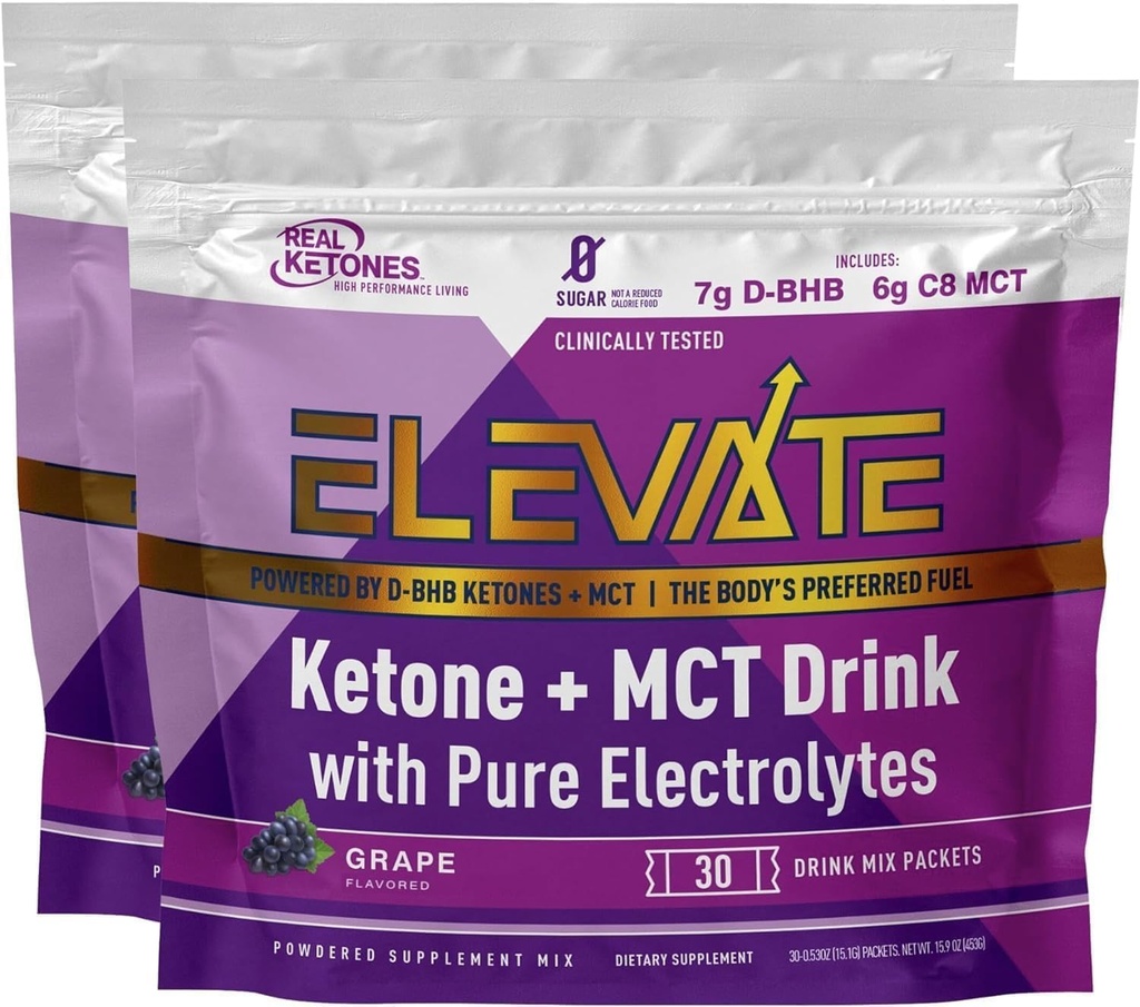 Real Ketones Exogeneous Keto D BHB + MCT + Electrolytes, Caffeine Free Drink Mix Powder, Grape Tart for Rapid Ketosis (56 Servings)