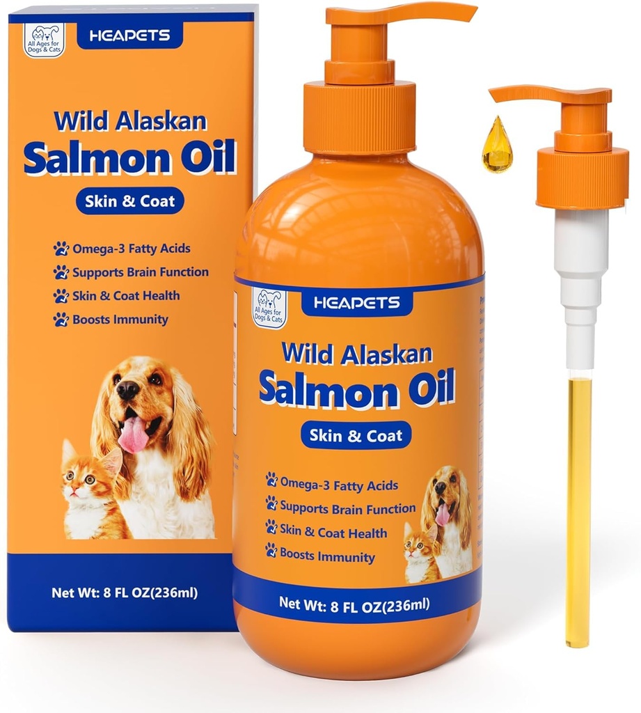 Divoký aljašský losos olej pro psy a kočky, rybí olej Omega 3 doplňky s EPA & DHA pro pleť & Coat, imunitní, mozek, kloub a srdce zdraví, pes & kočka rybí olej doplňky s čerpadla-8 oz