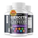 Quercetin Bromelain Zinek Vitamin D3 Elderberry Kurkuma Rozmarýn Bilberry Sage Odorless Česnek Zelený čaj Mléko Oregano -150 Kapule - Vyrobeno v USA