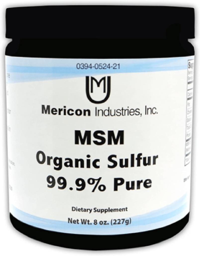 Mericon Industries MSM Organic Sulfur Powder 124; MSM dodatek pro zánět vlasů, růst vlasů, zdravá pleť, & zvýšená energie 124; Non- GMO, Vegan, gluten Free, Soy Free (8oz)