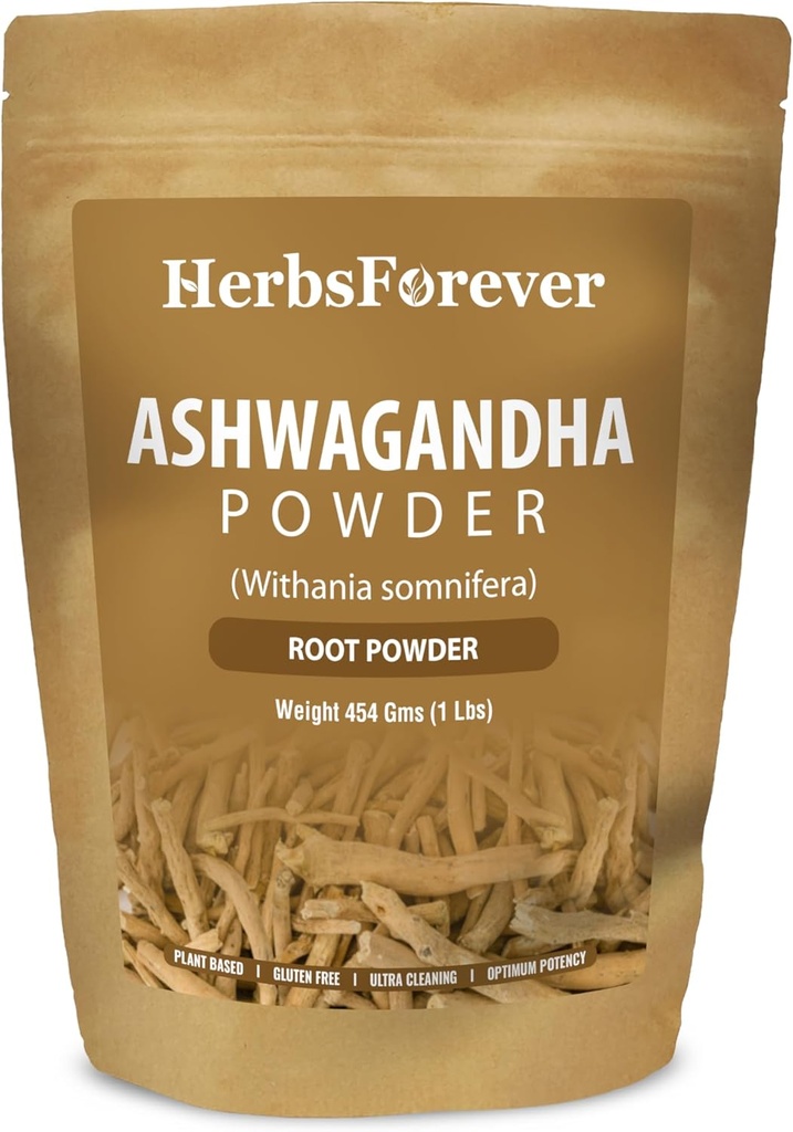 HerbsForever Ashwagandha Root Powder 454g I Winter Cherry, Non- GMO, Vegan, gluten- Free I Ayurvedic Stress- Buster podporuje energetický booster, Vitality & Omlazení Celkově Wellness Maximální síla