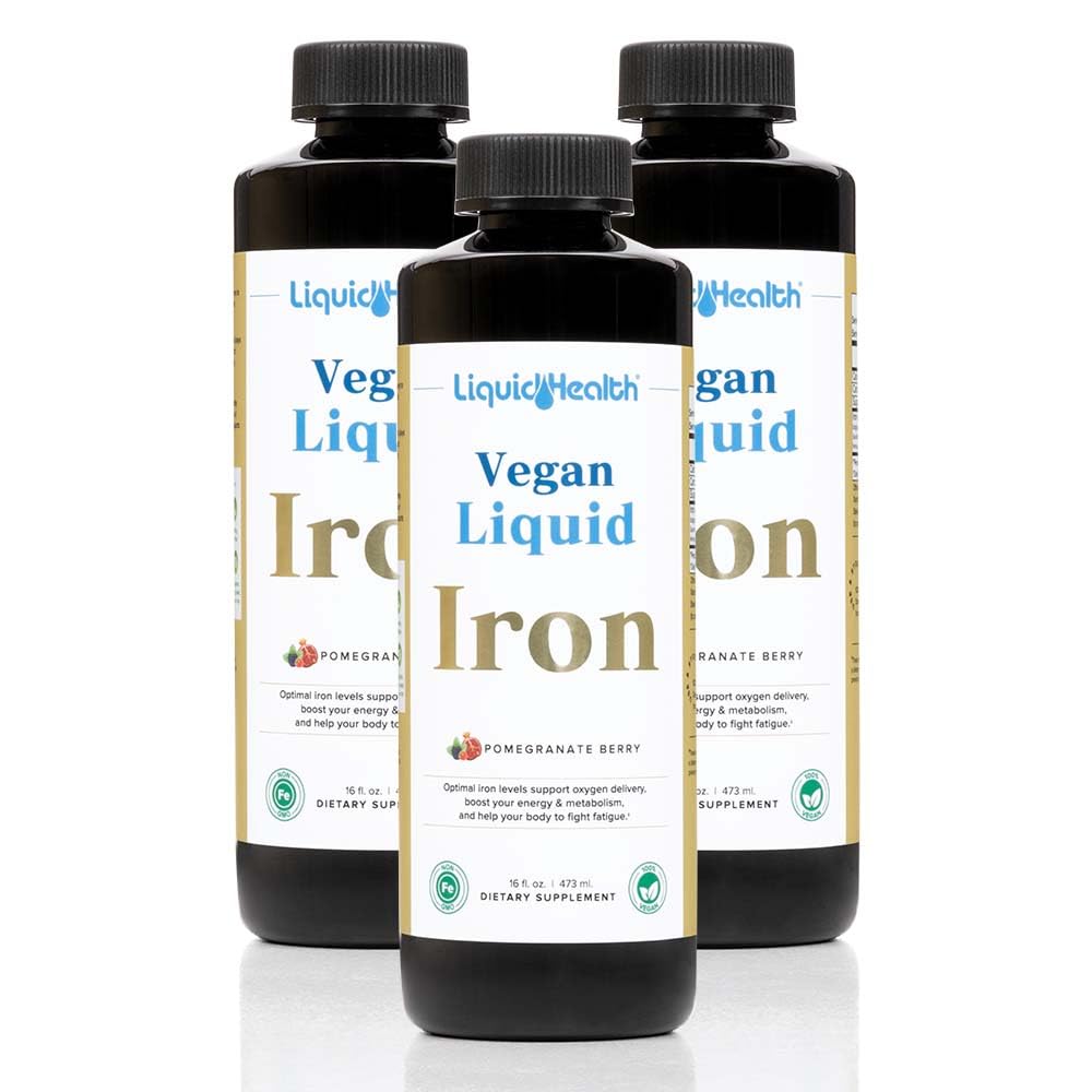LIQUIDHEALTH Vegan Liquid Iron Supplement with Sunactive & Ferrochel Fe - Natural Energy, Imunitary System & Metabolic Support, Increase Mental Clarity, Prenatal / Postnatal - USA Made, Non- GMO (3 Pack)