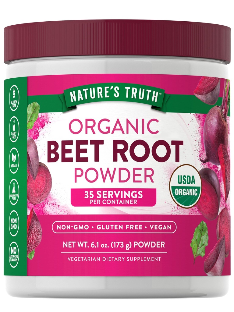 Nature 's Truth Organic Beet Root Powder 124; 6.1 oz OZ 124; Vegan, Non-GMO & gluten zdarma dodatek