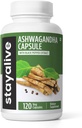 STAY ALIVE Ashwagandha s Black Pepper, 10: 1 Extract, 120 pilulky, 100% čistý kořenový prášek, extra silné kapsle, Non- GMO & gluten zdarma Ashwagandha doplňky pro ženy a muže