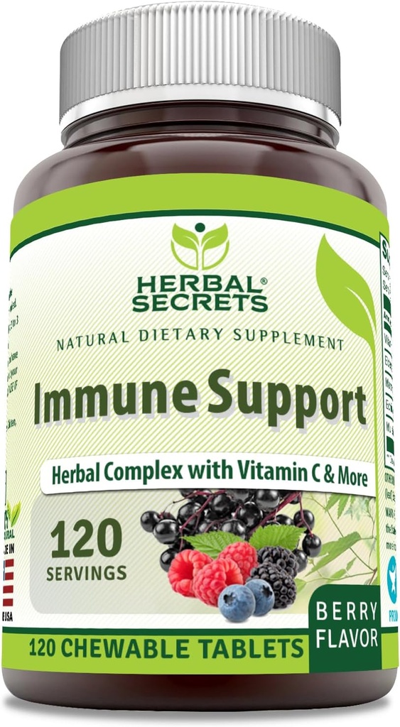 Bylinné tajemství Imunitní podpora s vitaminem C & Elderberry crust 124; Berry Flavor žvýkací tablety crust 124; 120 Count crust 124; Non- GMO crust 124; Glute- Free crust 124; Made in USA