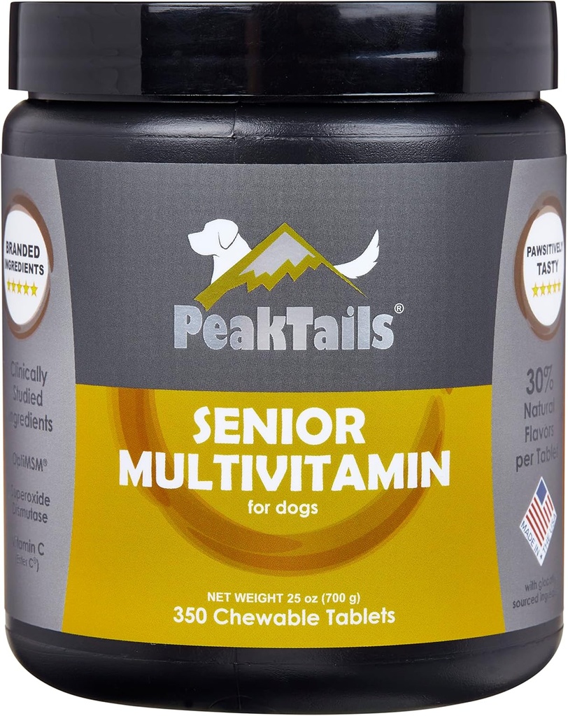 Senior Multivitamin pro psy - 350 žvýkací tablety s MSM, Superoxide Dismutase