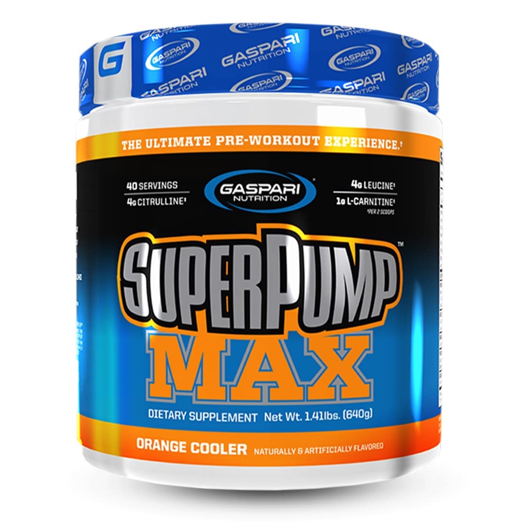 Gaspari Nutrition SuperPump MAX, Ultimate Pre Workout Powder, Setrvalá energie Preworking, Nitric Oxide Booster, Muscle Growth, Recovery & doplní Electrolytes (40 Serving, Orange Cooler)