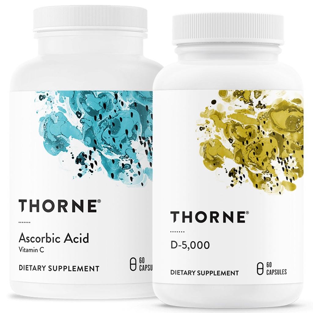 THORNE - Imunitní a Wellness Support Bundle - Asorbická kyselina a vitamin D-5000 - Antioxidant a imunitní funkce - 60 Služeb