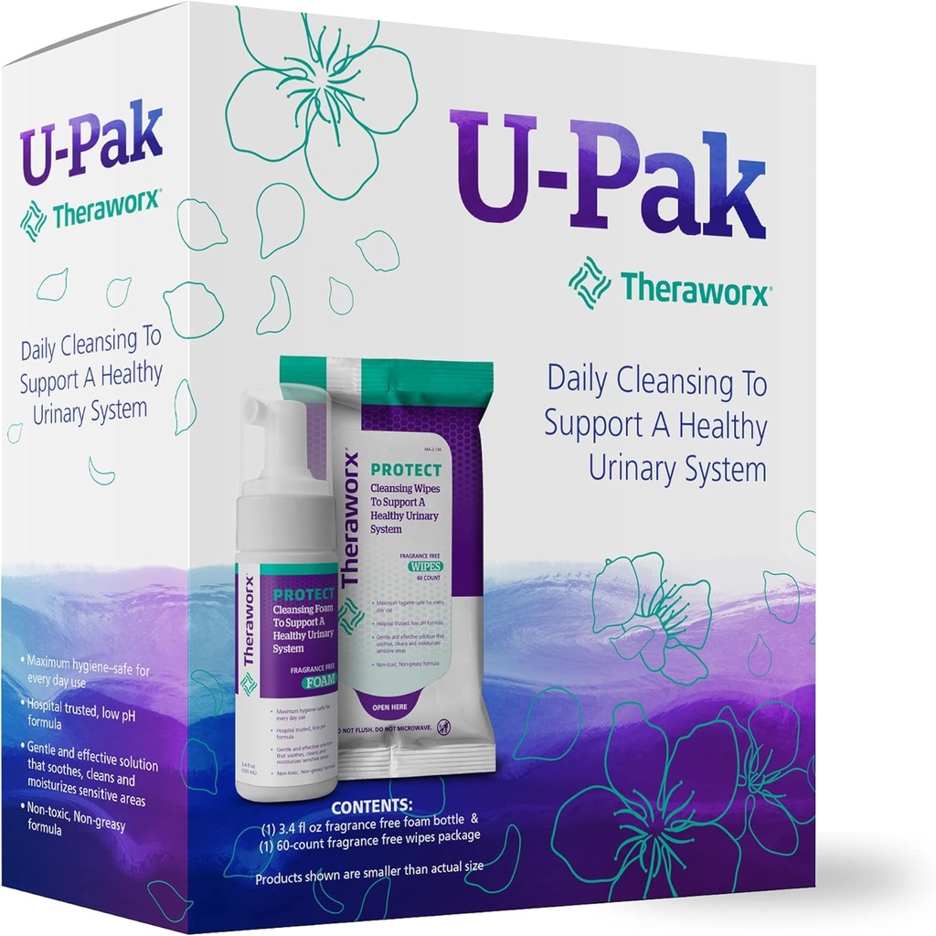 Theraworx Protect U- Pak 60-Ct Wipes & Hygiene Foam 3.4 oz for Urinary Health (Balení po 1)