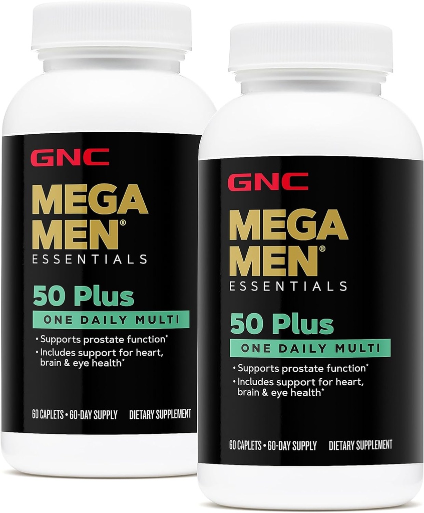 GNC Mega Men 50 Plus Jeden denně Multivitamin, Twin Pack, 60 kaplety na láhev, podporuje srdce, mozek a oční zdraví