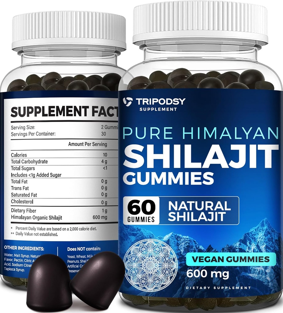 Čisté himalájské organické shilajit gumies - Potentní Shilajit Resin doplněk pro muže a ženy - 100% přírodní s 90 + stopové minerály - zvýšení energie, vitality, a imunitní podpora - 60 gumies