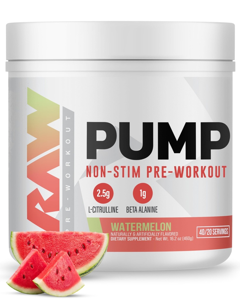 RAW čerpadlo Stim zdarma Pre Workout (Meloun) - Non- Stimulant Pre Workout Dodatek Práškový oxid dusnatý Booster - Pre Workout doplňky nápoj pro během cvičení - 40 Služeb