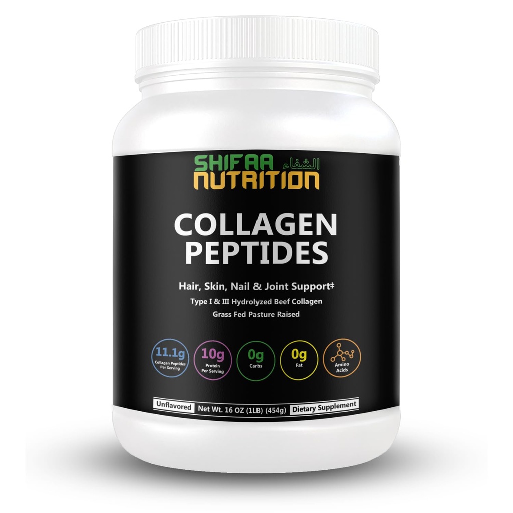 Halal & Grass Fed Kolagen Peptides Powder 1 LB. 16oz Neochucené Hydrolyzované Kolagen Peptidy Powder Typ I & Typ III pro vlasy, kůže, nehty & Jointy 124; Keto & Paleo Friendly OF 124; Cukr & Lepek zdarma