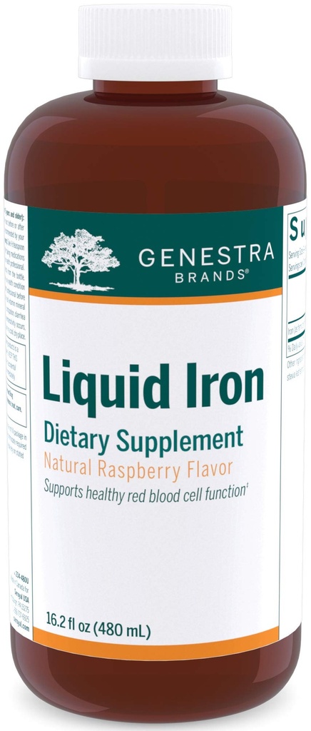 Genestra Brands Liquid Iron Yellow 124; Koloidní minerální doplněk Yellow 124; Natural Raspberry Flavor Yellow 124; 16.2 fl. Oz.