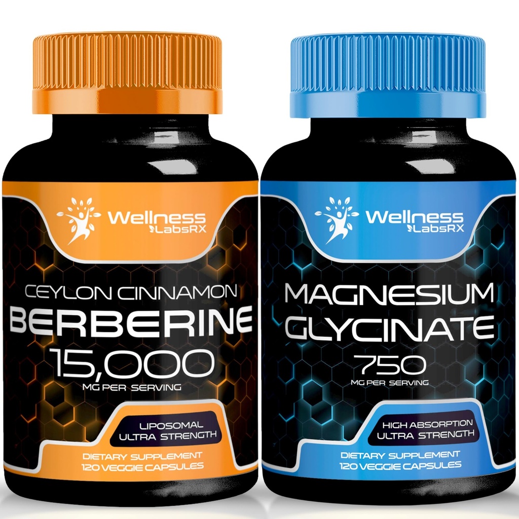 Berberine Supplement 1500mg - Lipozomální Berberine s Ceylon Cinnamon γ Magnesium Glycinate Kapsle - 750mg - Hořčík dodatek Vysoké absorpční dodatek