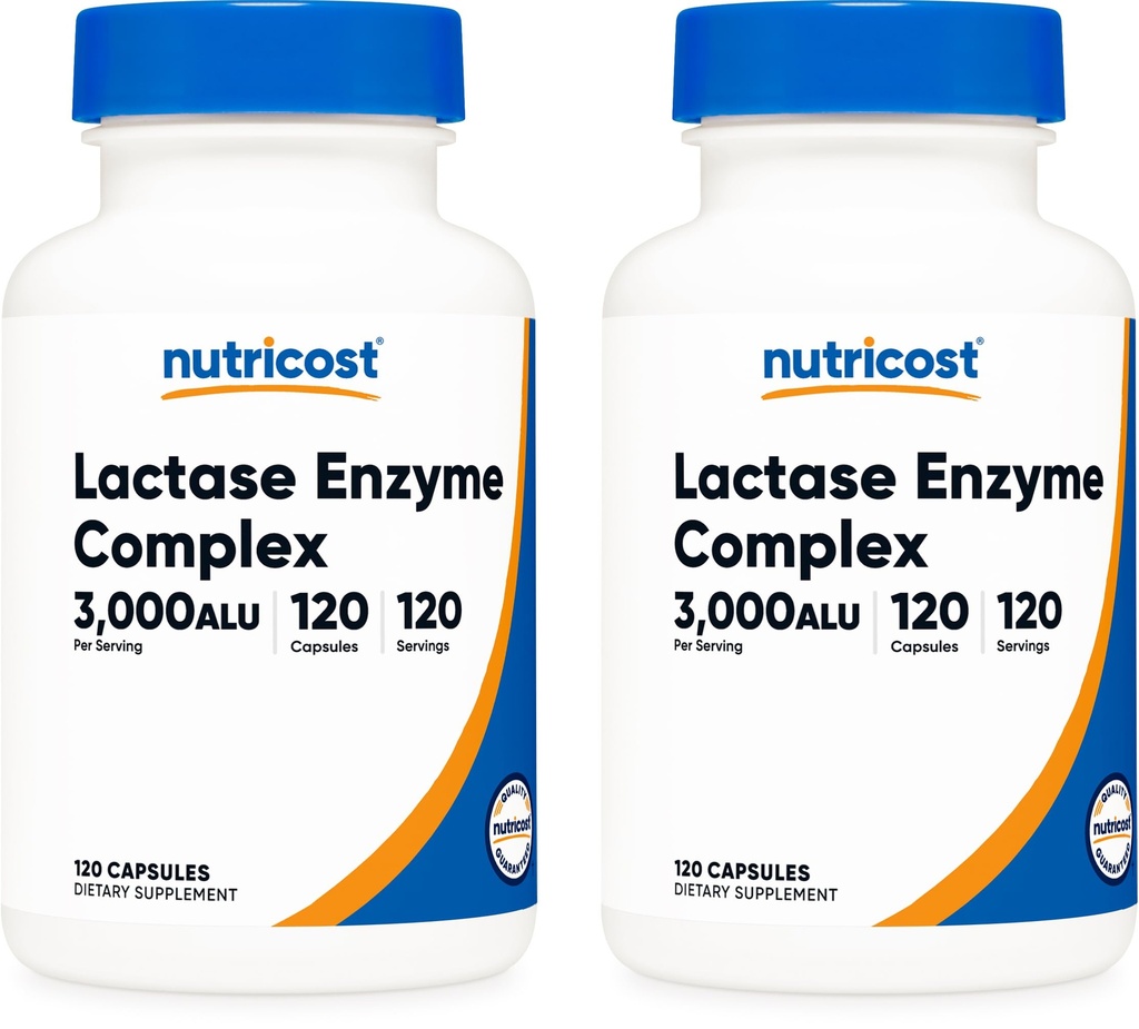 Nutricost Lactase Enzyme Complex 3000 FCC ALU, 120 Veggie Kapsle - Non- GMO, Gluten Free, 120 Servings (2 láhve)
