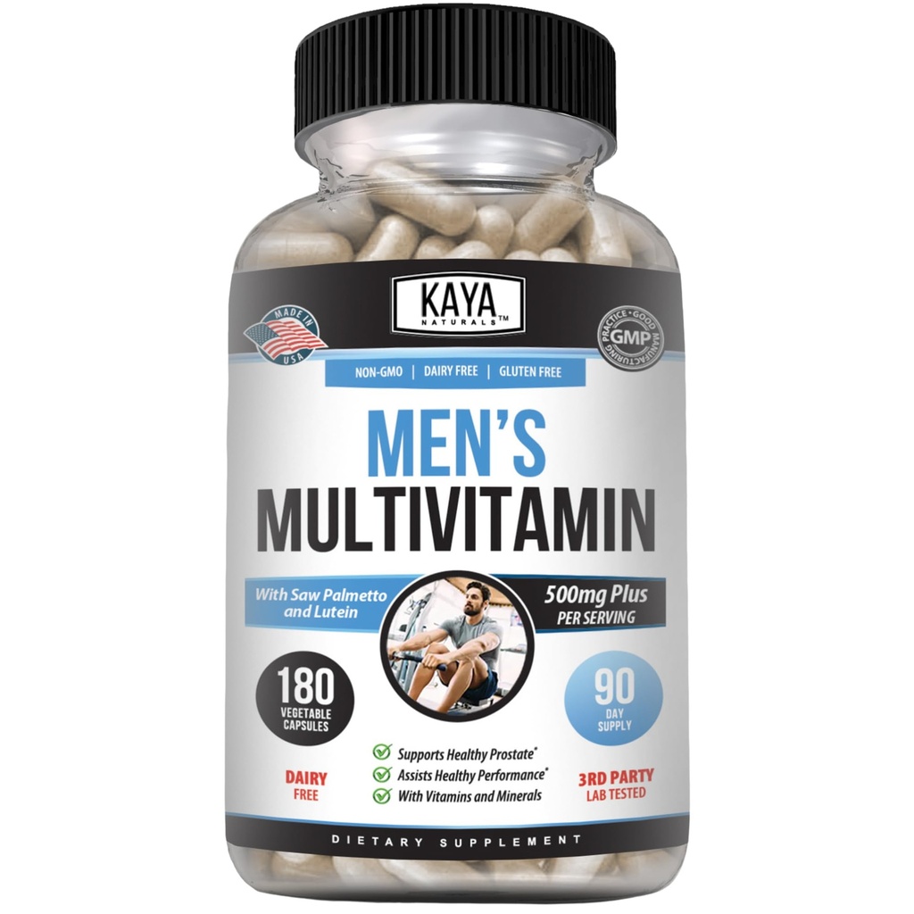 Kaya Naturals Multivitamin pro muže - Men 's Prostate Multivitamin - Multi Mineral Daily Supplement - Prášky pro muže - Podporuje zdravé prostaty - Vitaminas para Hombres - 180 Veggie Kapsle