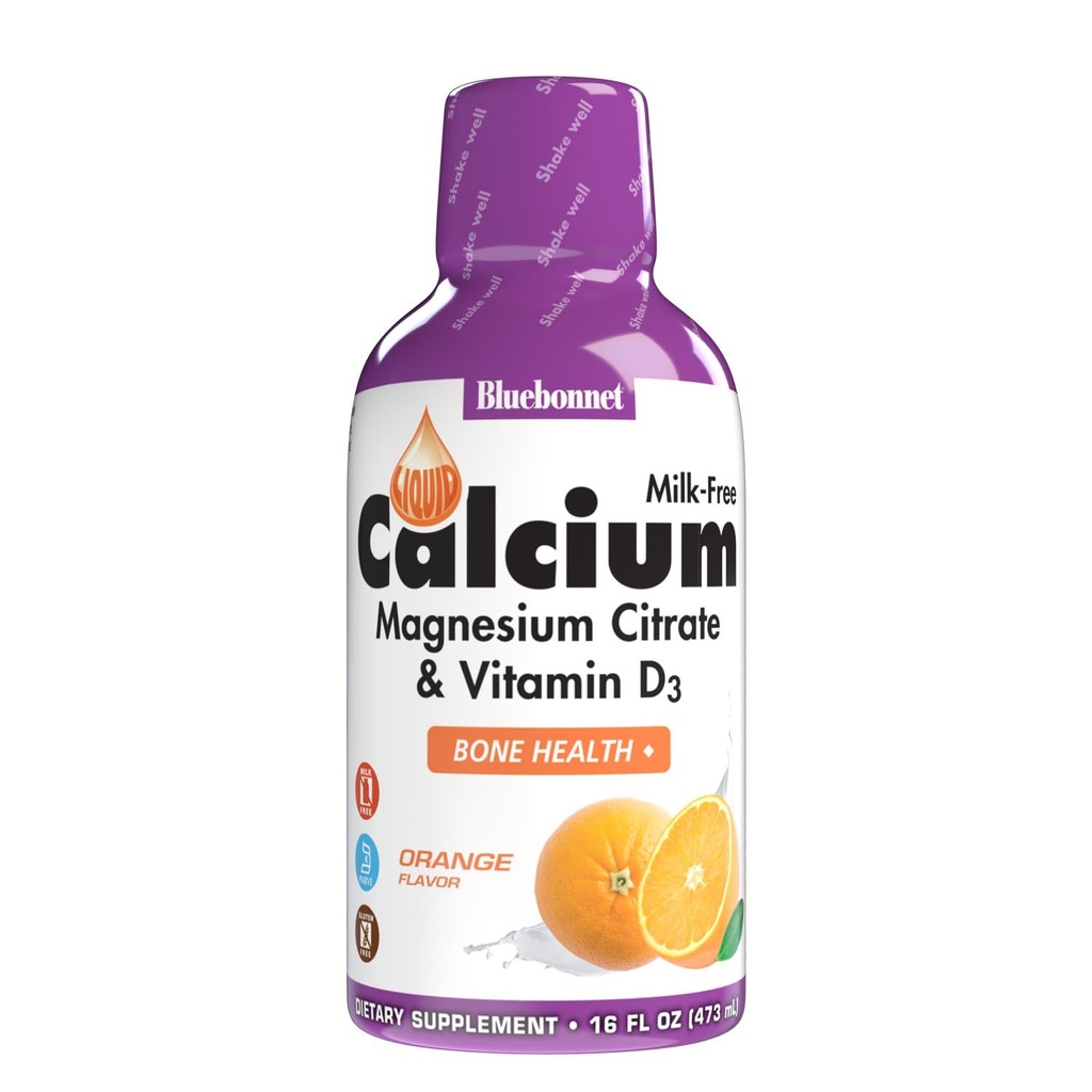 Bluebonnet Nutrition Liquid Calcium Citrát hořčíku Citrát, Vitamin D3, Bone Health, Gluten Free, Soy free, bez mléka, kosher, 16 Fl Oz, 32 Servings, Orange Flavor, 16 Fl Oz (balení po 1)