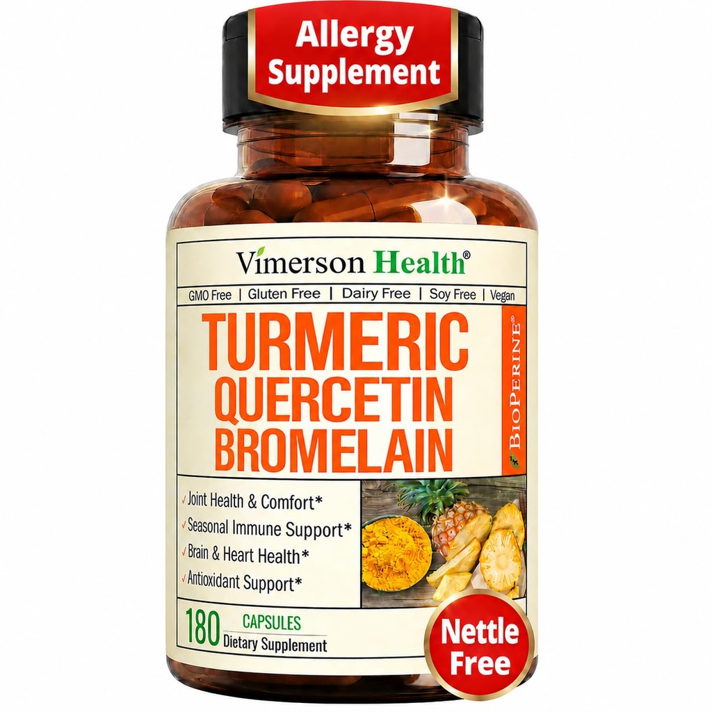 Quercetin s Bromelain Turmeric Curcumin Supplement - Allerics Relief, Joint & Imunitation Supplement - Organic Turmeric Supplement s Black Pepper (Bioperin) - 180 Quercetin 500mg Kapsle