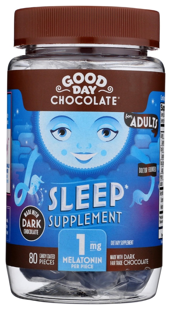 Dobrý den Tmavá Čokoláda Melatonin pro dospělé [80 Počet] - Fair Trade Non- GMO Tmavé Mléko Čokoláda s heřmánkem a melatonin 1 mg - Dospělý melatonin, Dospělý přírodní spánkový doplněk