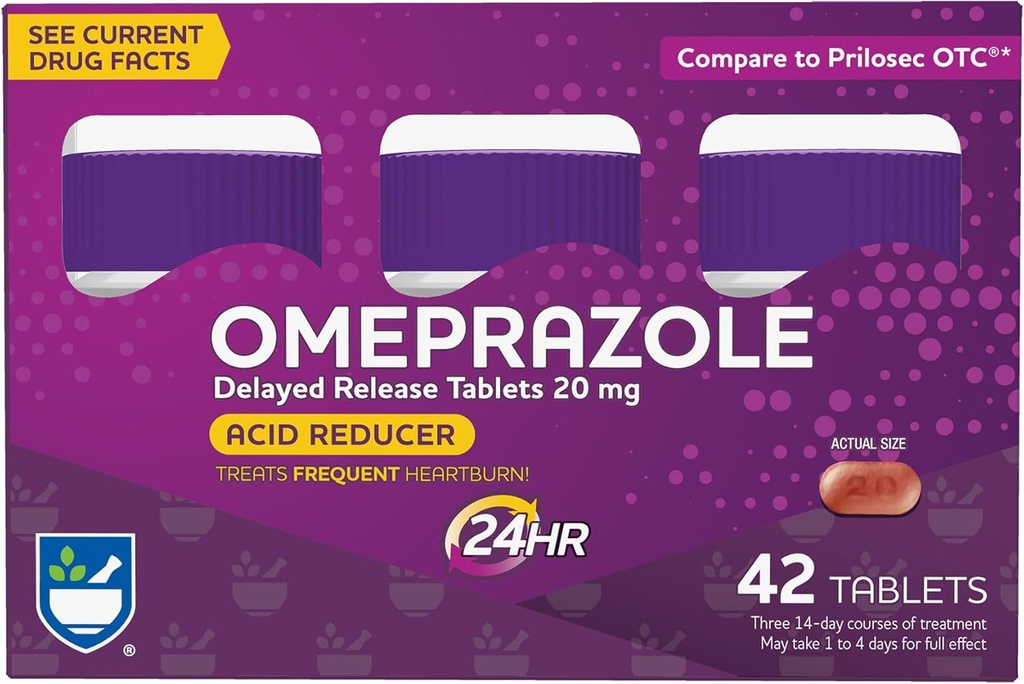 Rite Aid Acid Reducer Omeprazol Zpožděné uvolnění tablety - 20 mg, 3 láhve, 14 Počet každý (42 Počet Celkem), Neochucený, Heartburn Relief, Heartburn Medicine, Léky Časté Heartburn