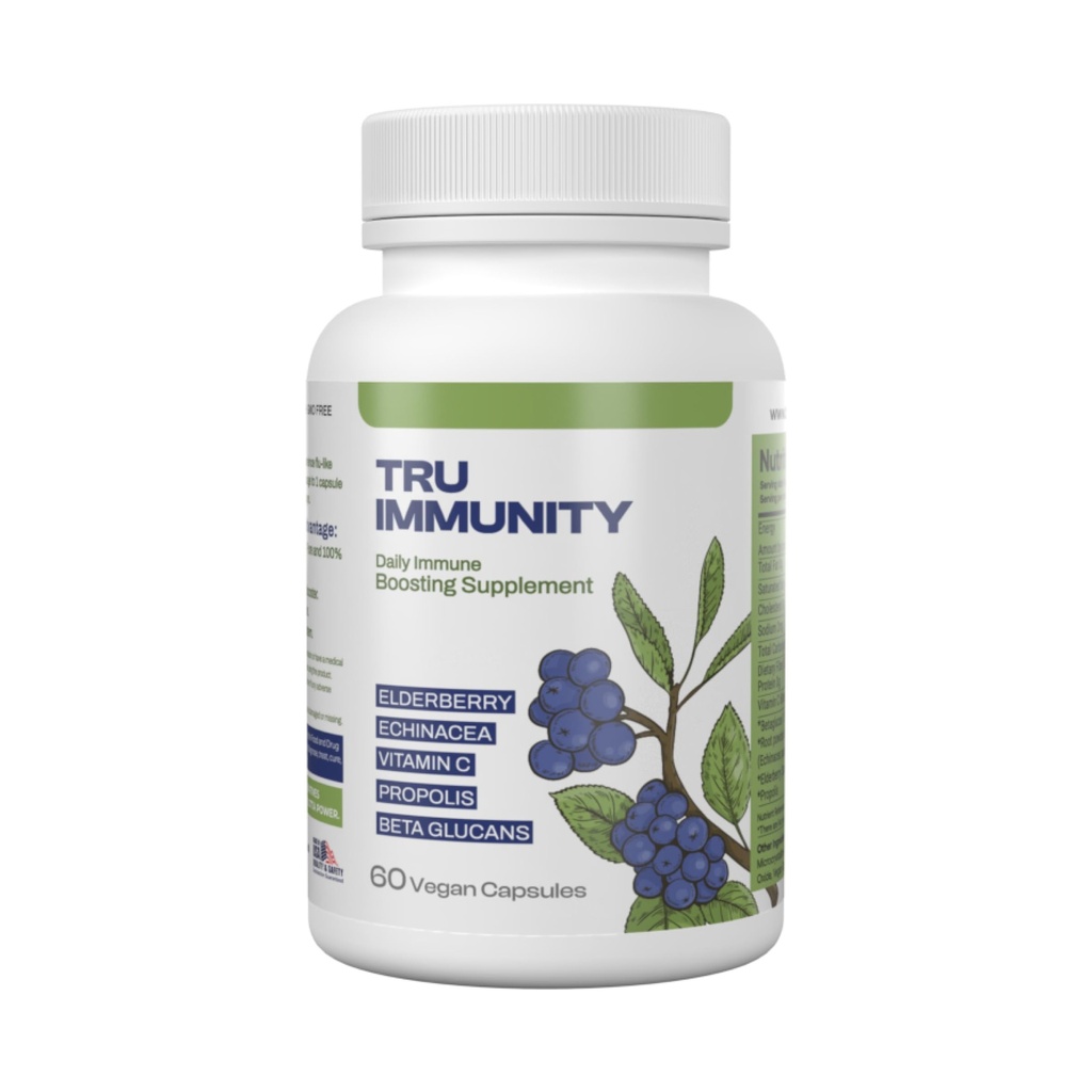 Tru Imunity Boost, Imunitní podpora Dodatek, Imunitní Booster Vitamíny pro dospělé s Elderberry, Echinacea, Vitamin C, Propolis a Beta Glucans, 60 Veganské kapsle
