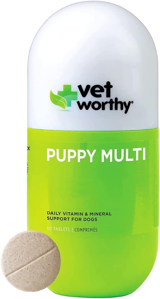 Vet Worthy Puppy MultiVitamins - Multivitamin pro štěňátka na podporu Optimum Health & CelkovýmWellness - Dog Supplement se železem, hořčík, zinek, vitamin A, B Vitamíny - Jaterní Flavor, 60 Žvýkací tablety