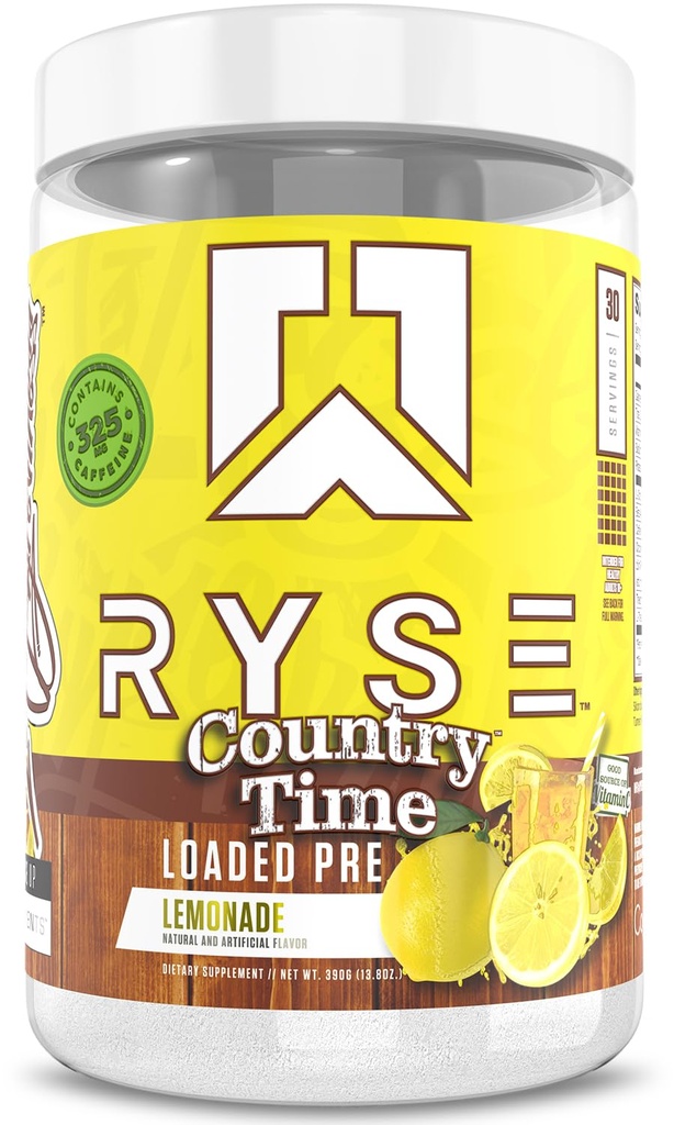 Ryse Loaded Pre Workout Powder - Country Time Lemonade - Daily Pre- Cvičení pro muže a ženy s 325mg kofeinu, Beta Alanin, a Citrulline pro čerpadlo, Focus, a energie - 30 Služeb