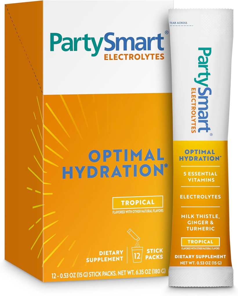 Himalaya PartySmart Tropical Electrolytes Powder Packets, 12 Počet, Podporuje hydrataci, Rehydratace sodíku a draslíku, Vitamin C & More, Antioxidant Recovery Směsný Mléko Thistle, Ginger & Turmeric