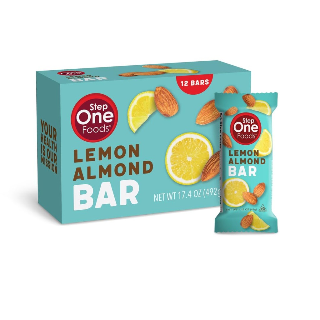 Krok 1 Foods Lemon mandle Bar, Srdce zdravé Snack Plant Sterols, Omega 3 High Fiber Snack gluten & Dairy Free, Vegan, Nulové sodík, Granola Bary (12 Pack)